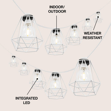 Indoor/Outdoor 10 ft. Contemporary Transitional Incandescent G40 Diamond Cage String Lights